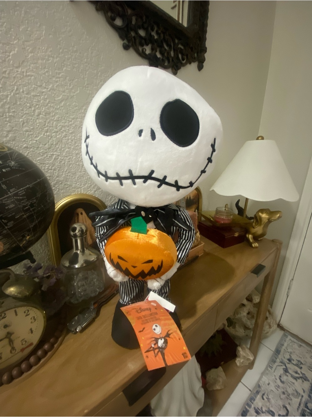 Disney Jack Skellington Plush Pumpkin Prop - White, Black & Orange